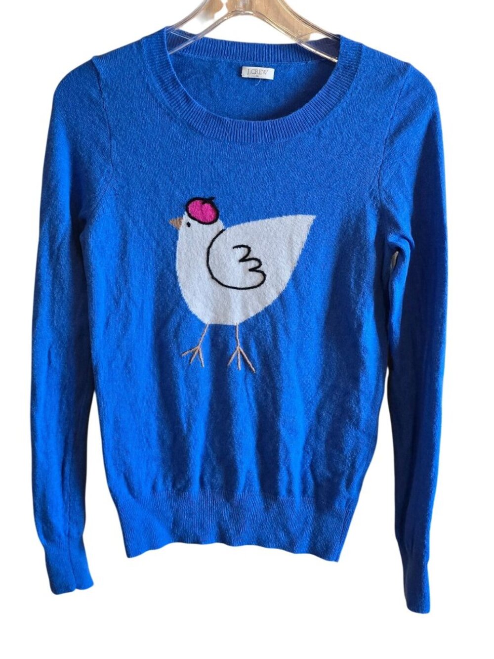 Blue Knit Sweater Chicken Graphic Merino Wool blend cottage soft granola girl